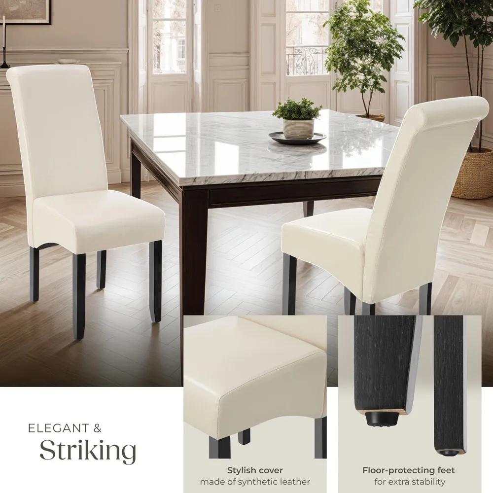 High Backrest Dining Chair - Cream, Faux Leather