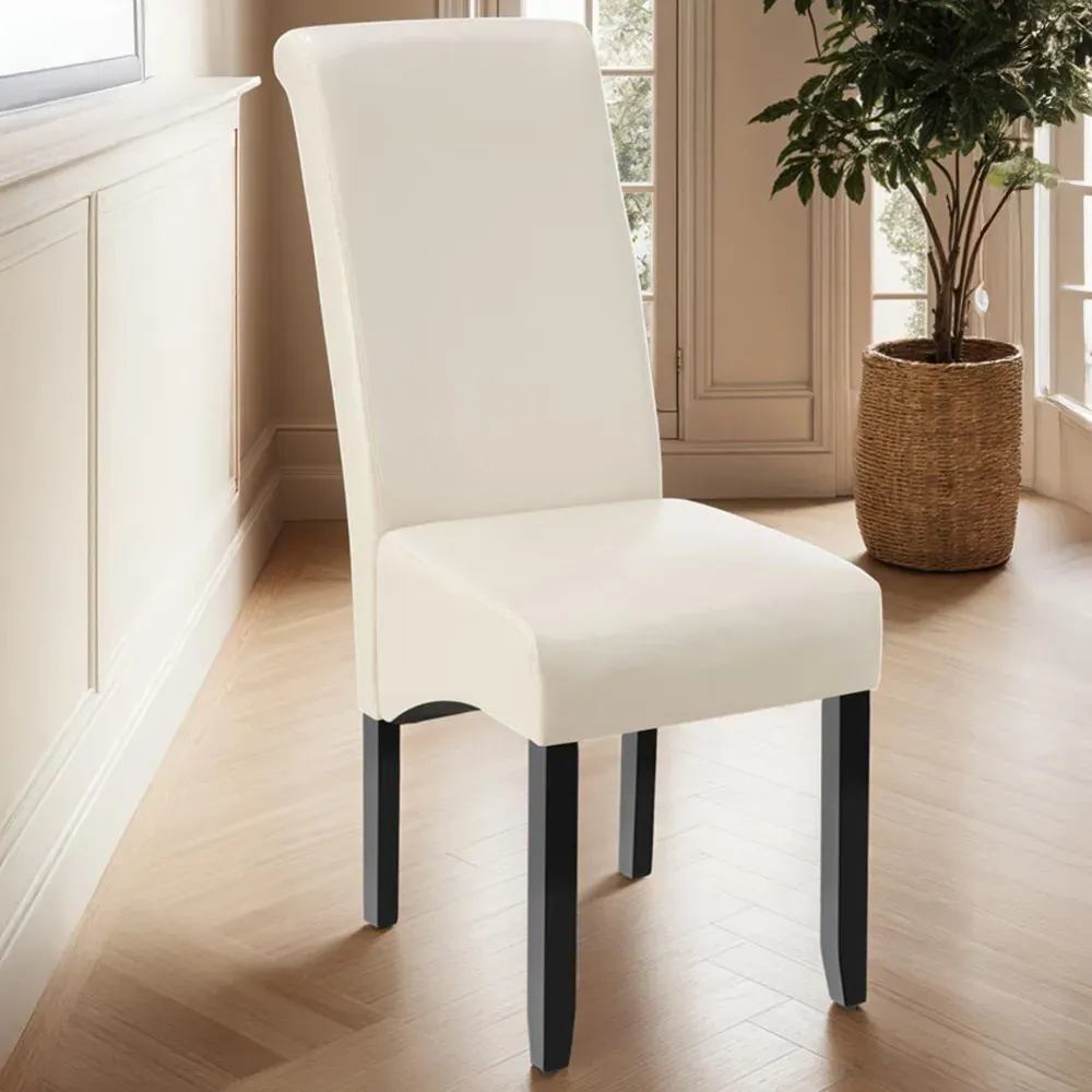 High Backrest Dining Chair - Cream, Faux Leather