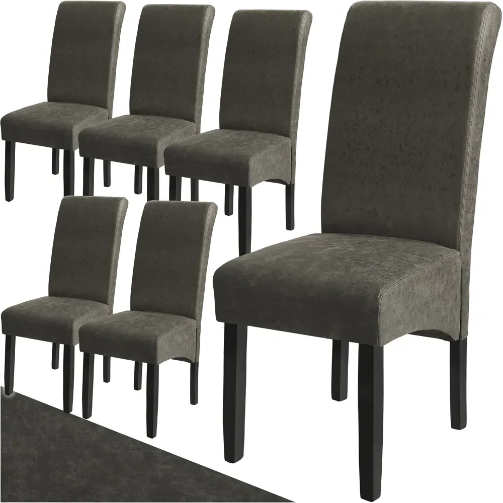 High Backrest Dining Chair - Grey, Faux Leather