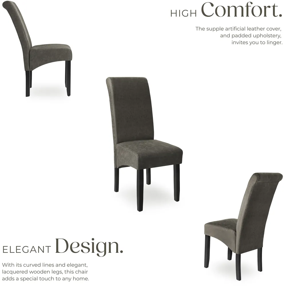 High Backrest Dining Chair - Grey, Faux Leather