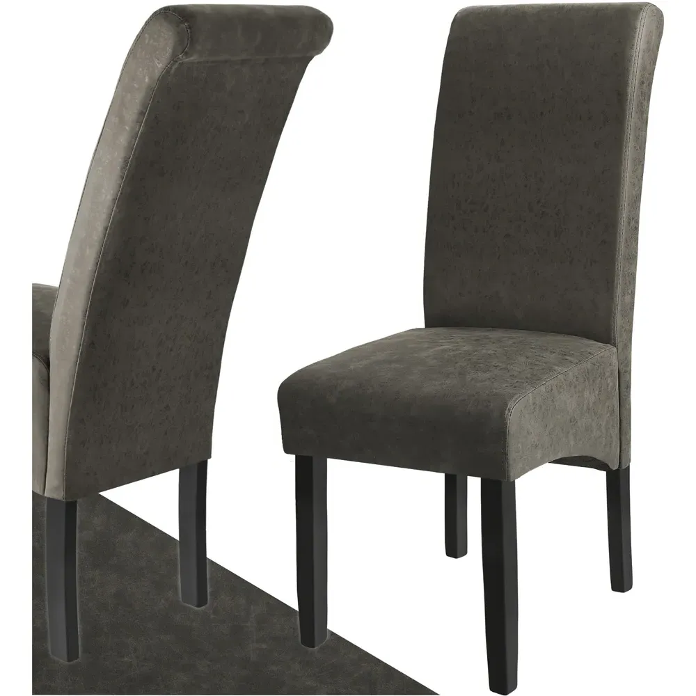 High Backrest Dining Chair - Grey, Leather