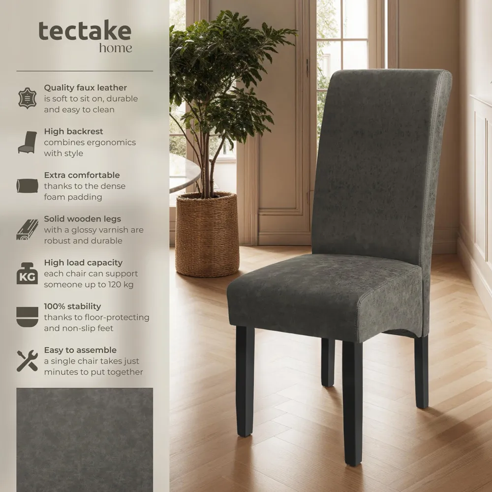 High Backrest Dining Chair - Grey, Leather