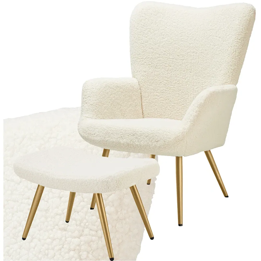 Hygge Armchair with Stool - Cream, Boucle