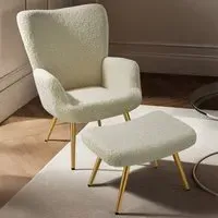 Hygge Armchair with Stool - Cream, Boucle