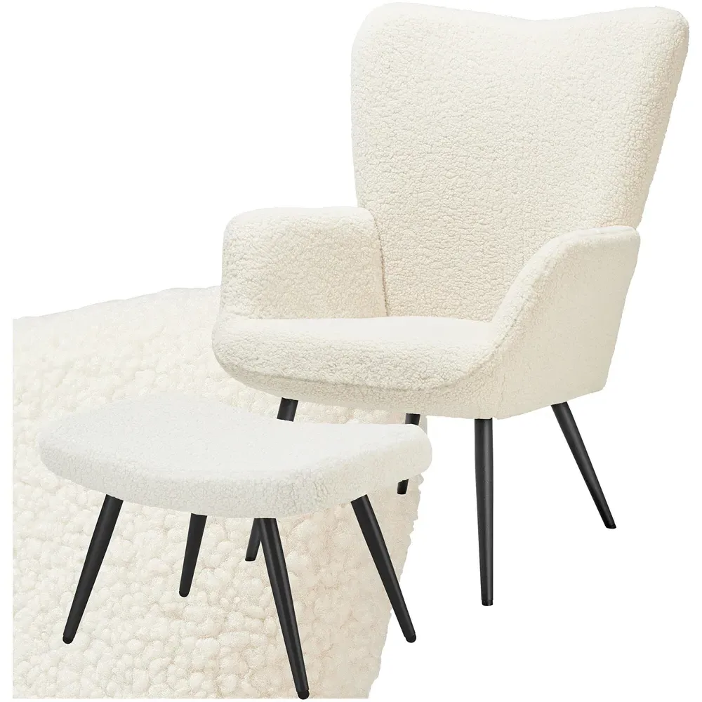 Hygge Armchair with Stool - Cream, Boucle