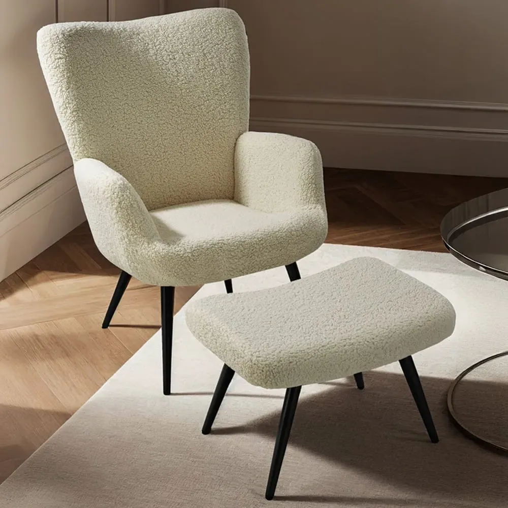 Hygge Armchair with Stool - Cream, Boucle