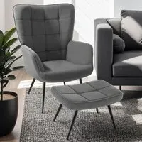 Hygge Fine Corduroy Armchair with Stool - Grey