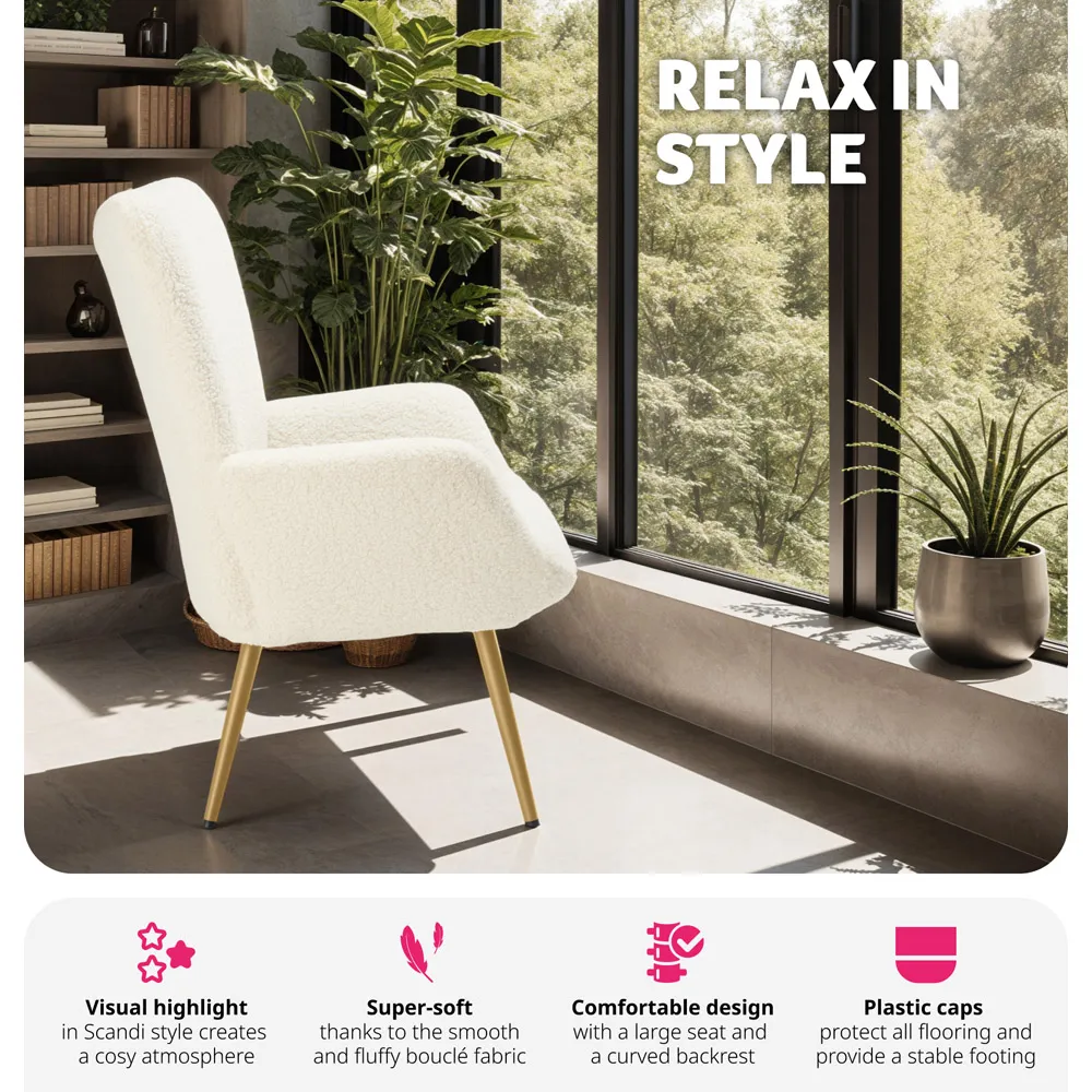 Hygge Padded Armchair - Cream, Boucle