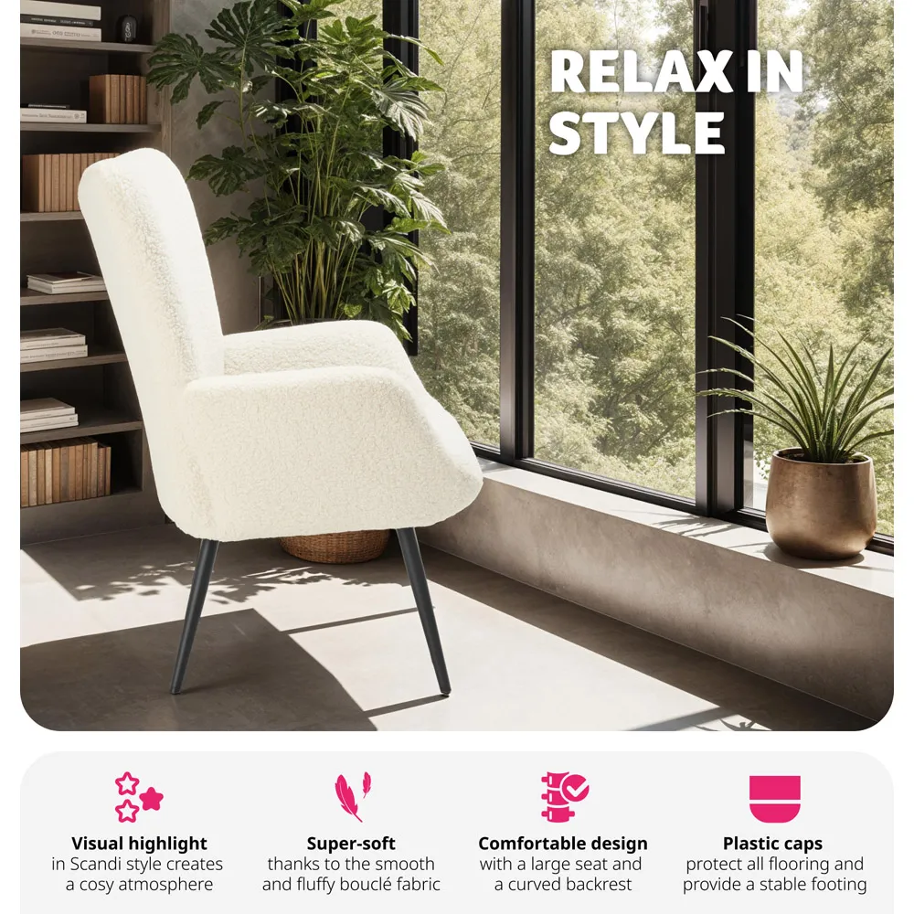 Hygge Padded Armchair - Cream, Boucle