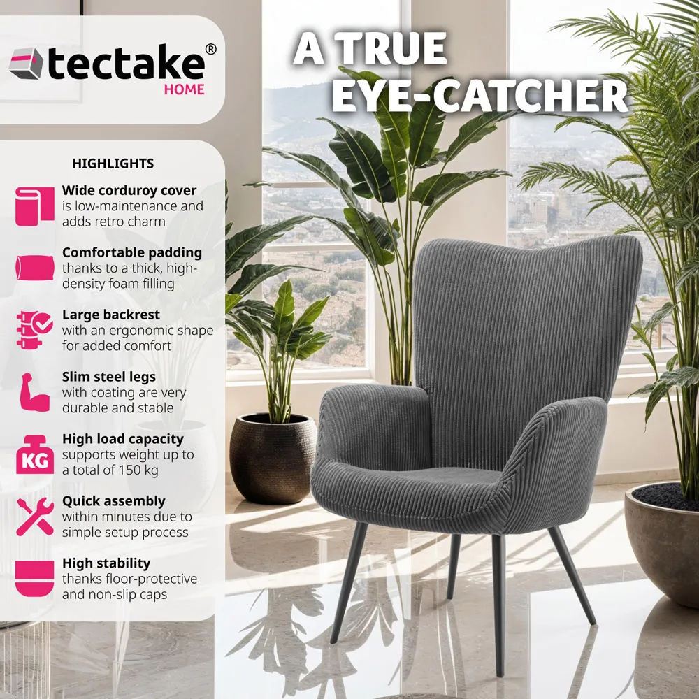 Hygge Wide Corduroy Armchair - Grey