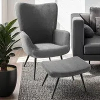 Hygge Wide Corduroy Armchair with Stool - Grey