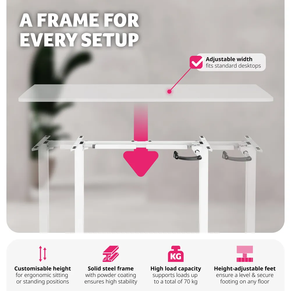 Idun Height Adjustable Desk Frame - White