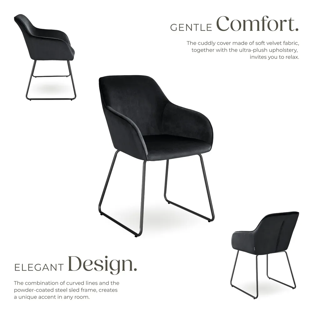 Jeane Dining Chair - Black, Velvet