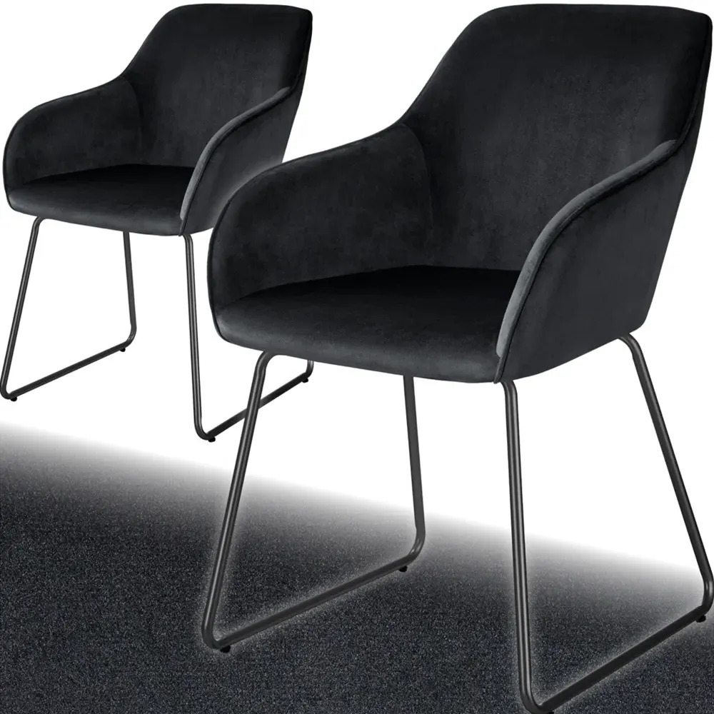 Jeane Set of 2 Dining Chairs - Black, Velvet