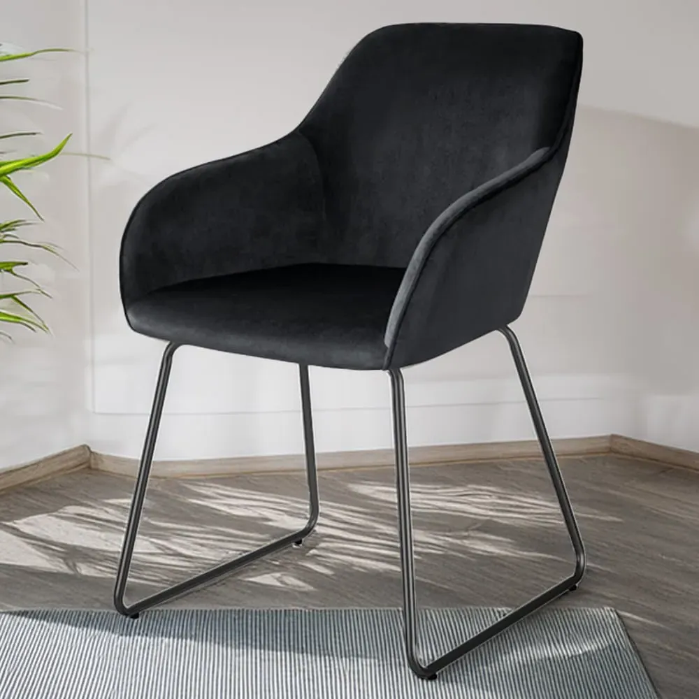 Jeane Set of 2 Dining Chairs - Black, Velvet