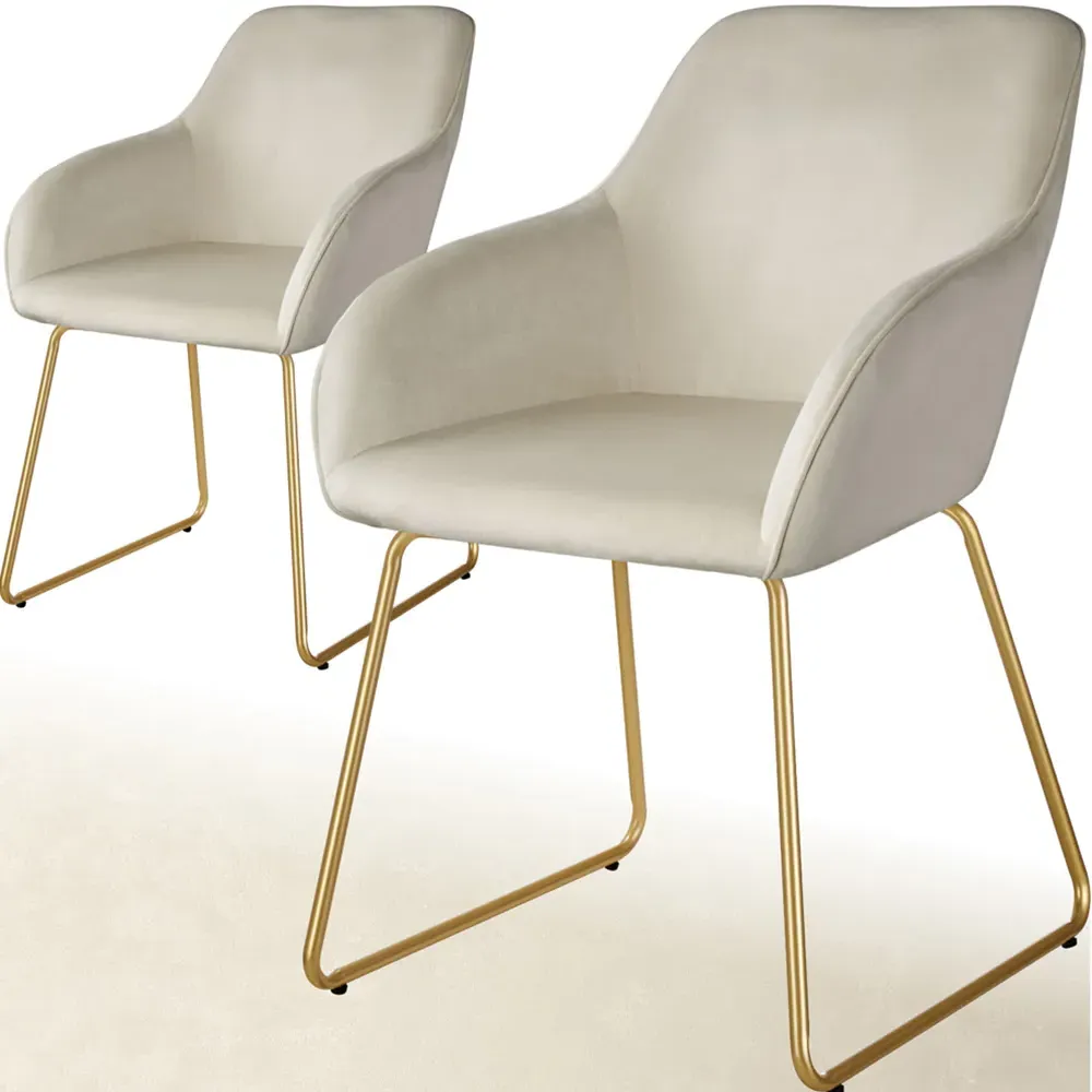 Jeane Set of 2 Dining Chairs - Cream, Velvet