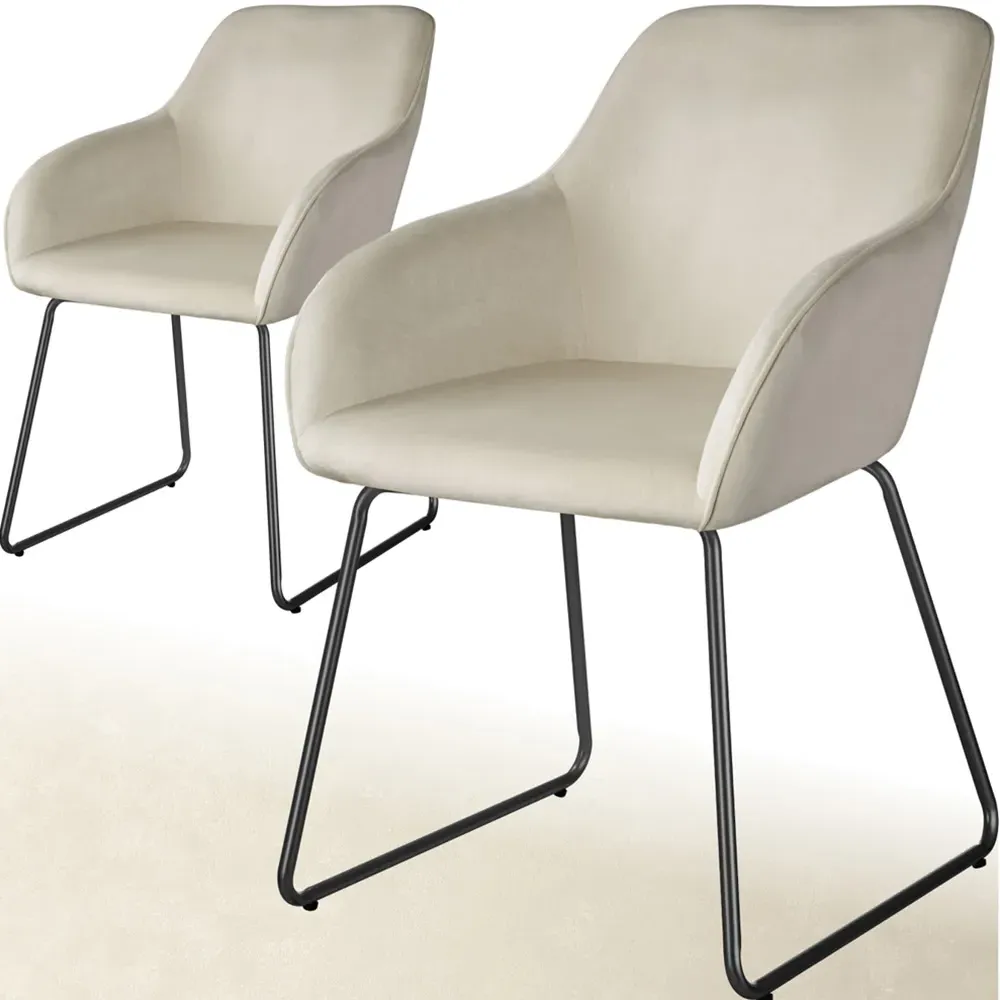 Jeane Set of 2 Dining Chairs - Cream, Velvet