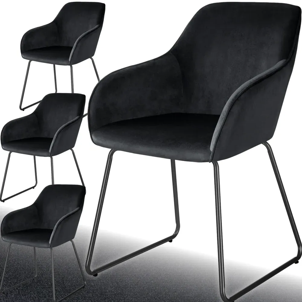Jeane Set of 4 Dining Chairs - Black, Velvet