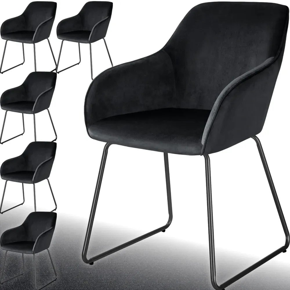 Jeane Set of 6 Dining Chairs - Black, Velvet