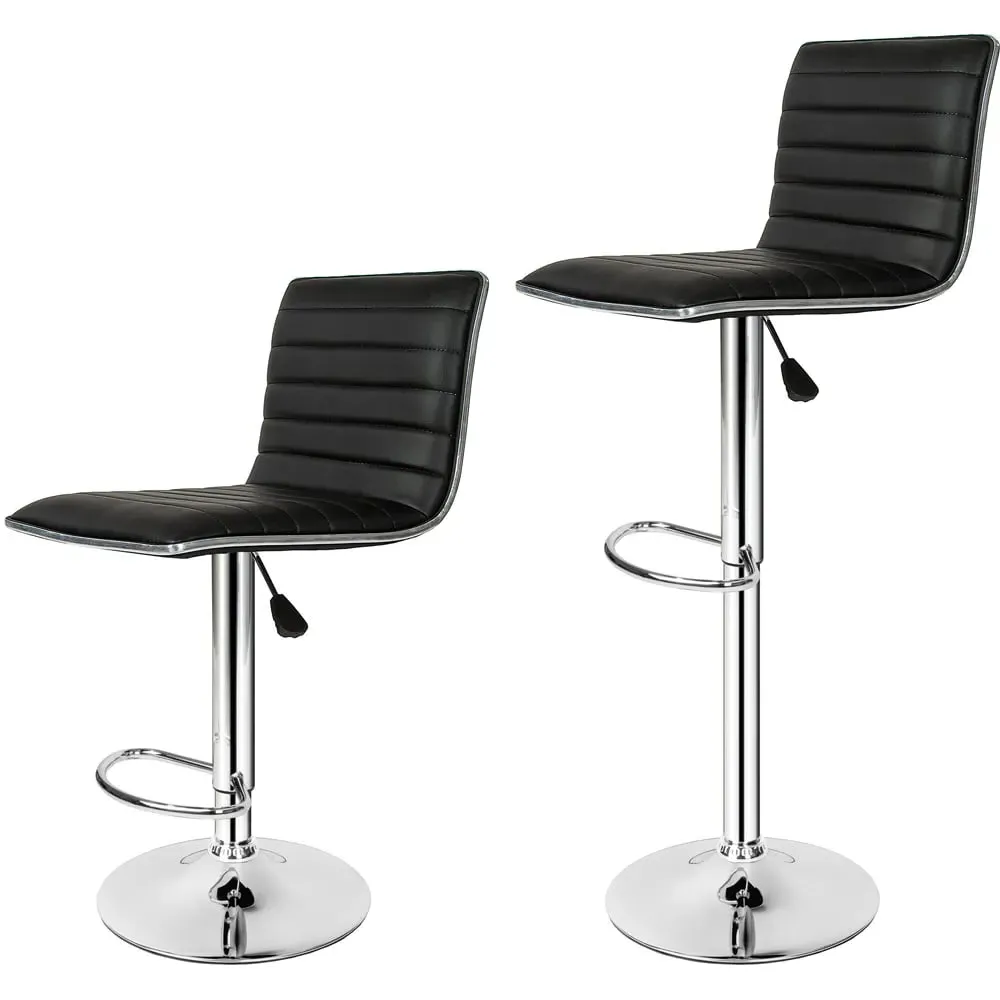 Johannes Bar Stool Set of 2 - Black, Synthetic Leather