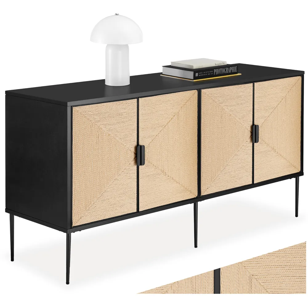 Juna 4 Door Sideboard - Black, Jute