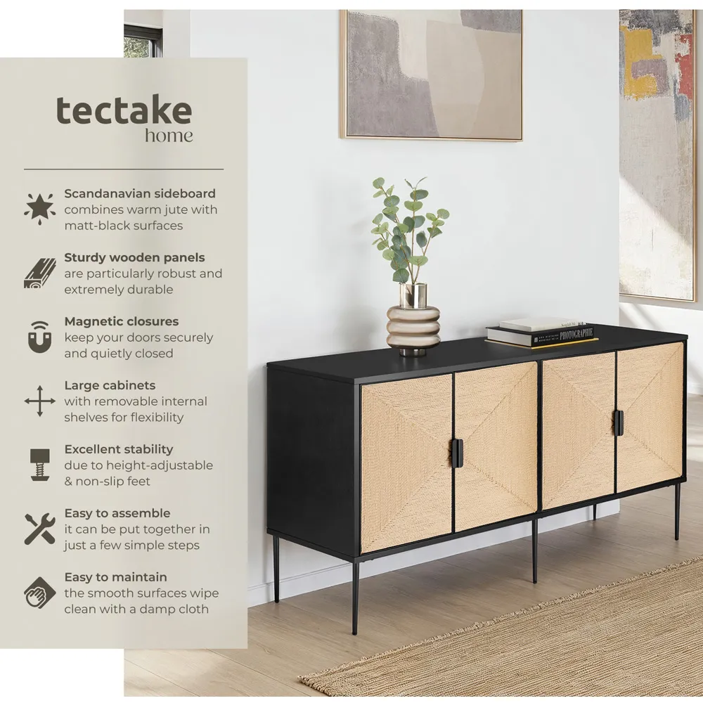 Juna 4 Door Sideboard - Black, Jute