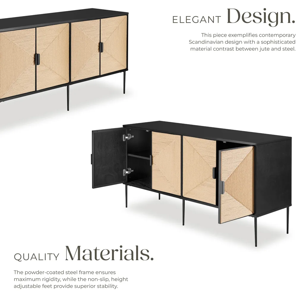 Juna 4 Door Sideboard - Black, Jute
