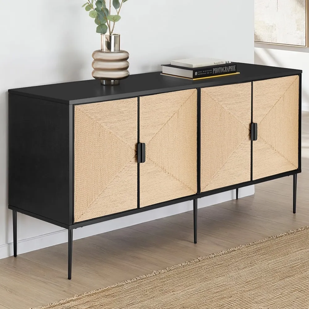 Juna 4 Door Sideboard - Black, Jute image