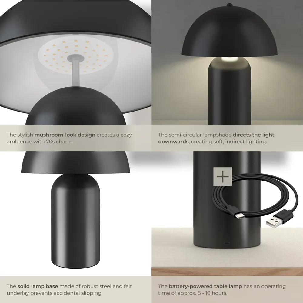 Kade Battery Powered Table Lamp - Black, Steel