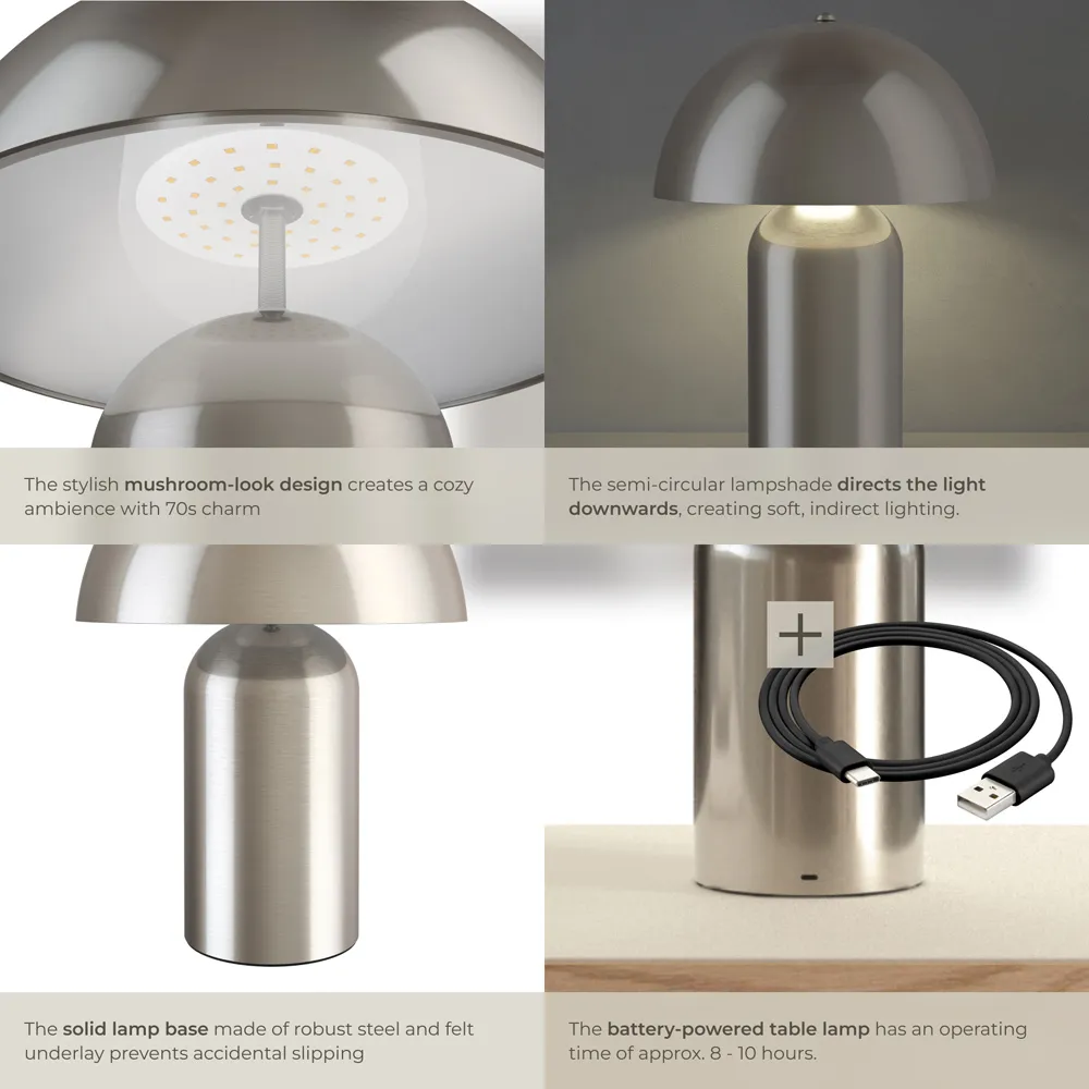 Kade Battery Powered Table Lamp - Silver, Steel