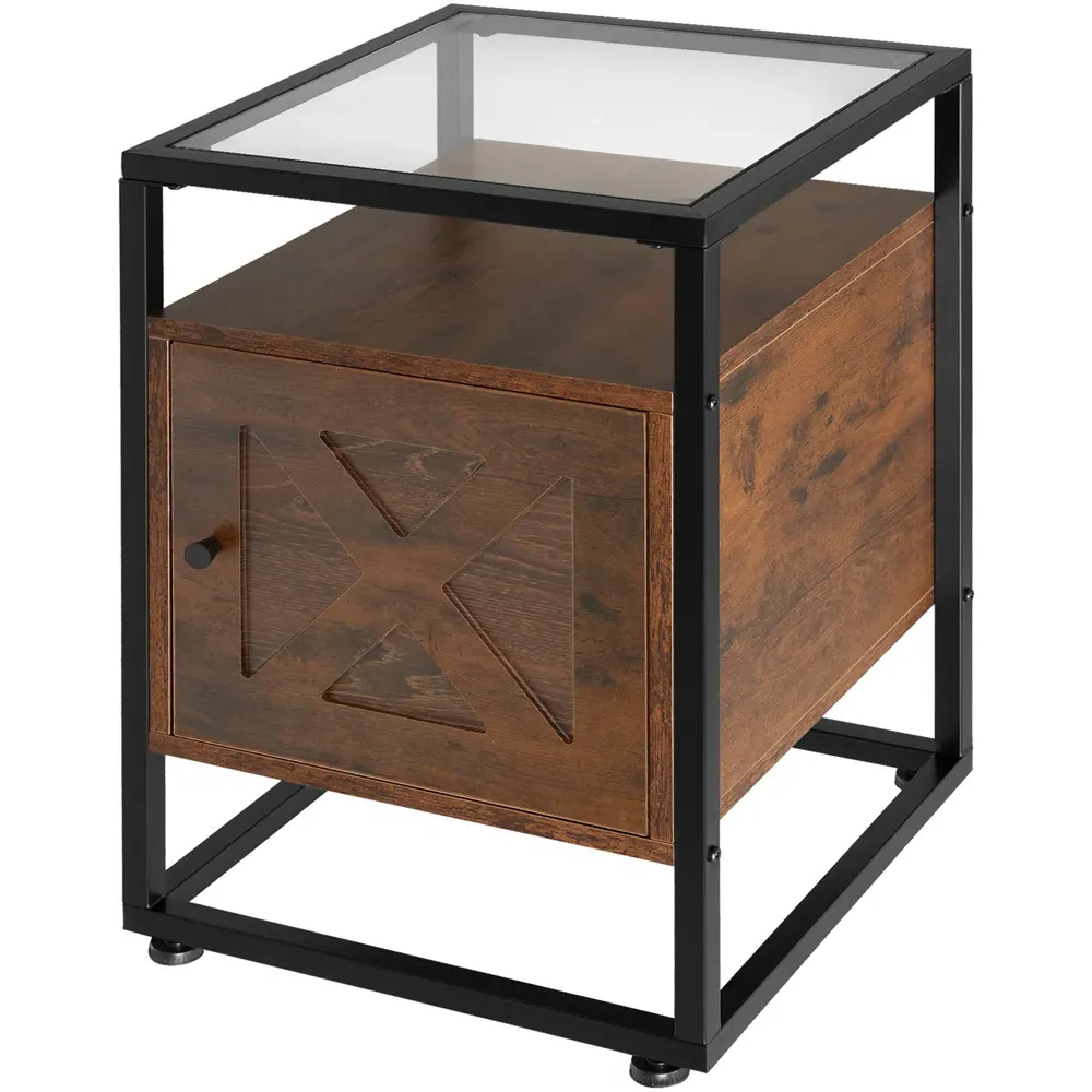Kidderminster Bedside Table - Dark Wood, Glass