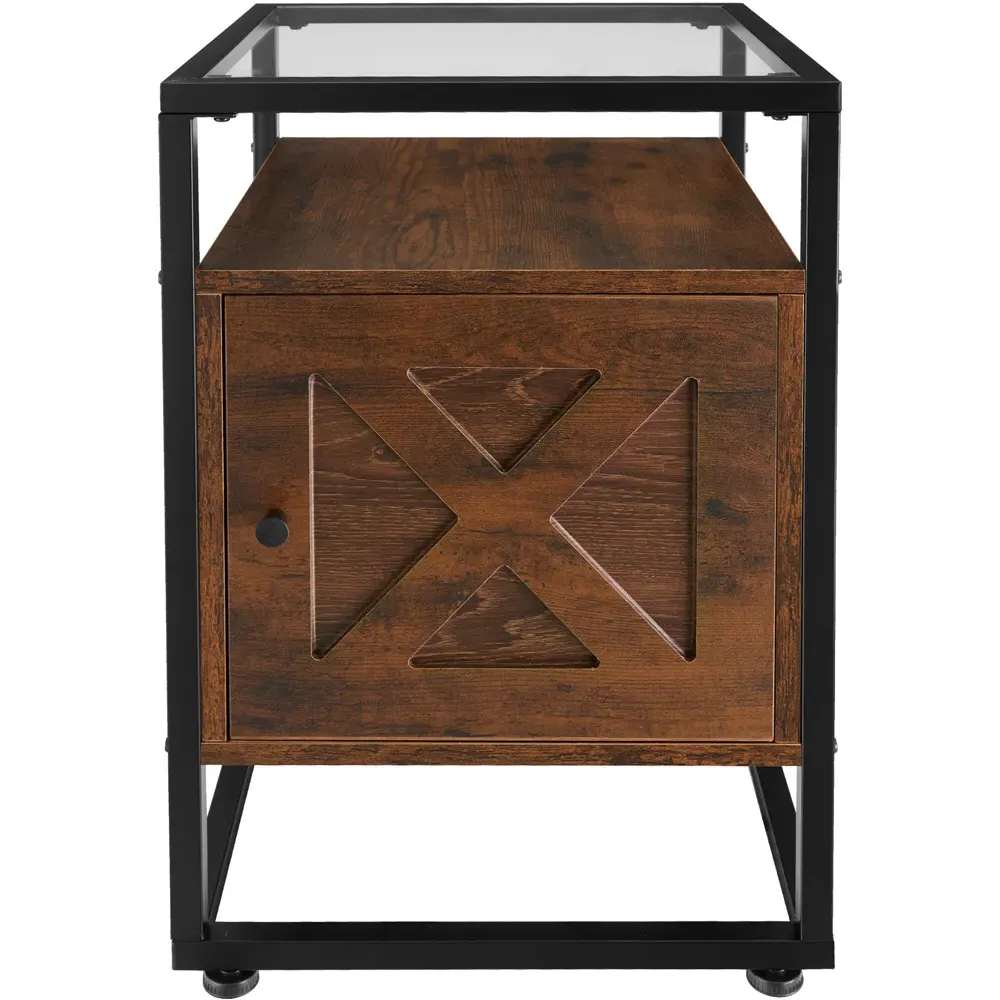Kidderminster Bedside Table - Dark Wood, Glass