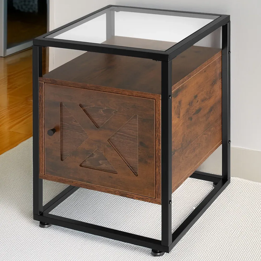 Kidderminster Bedside Table - Dark Wood, Glass image