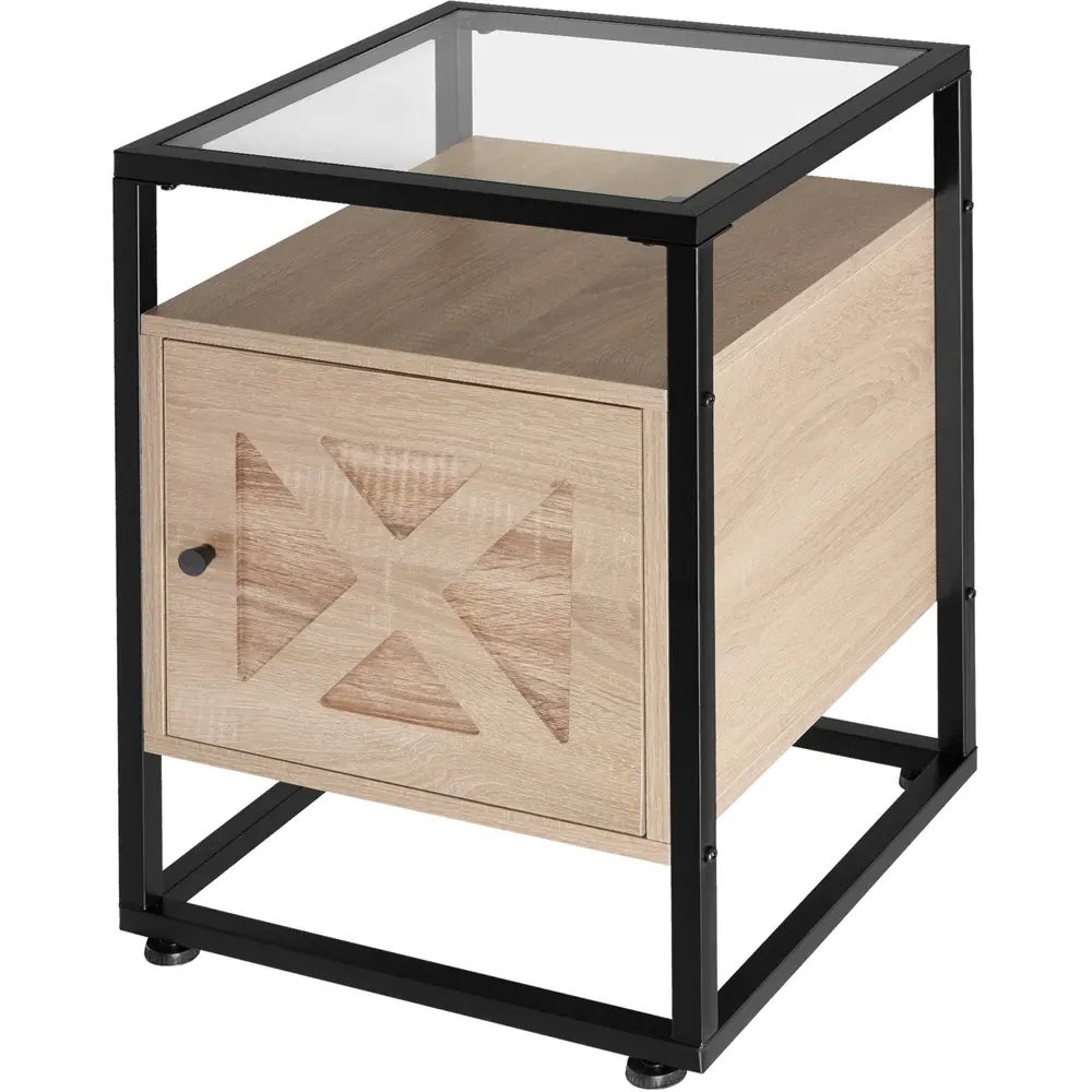 Kidderminster Bedside Table - Light Oak, Glass