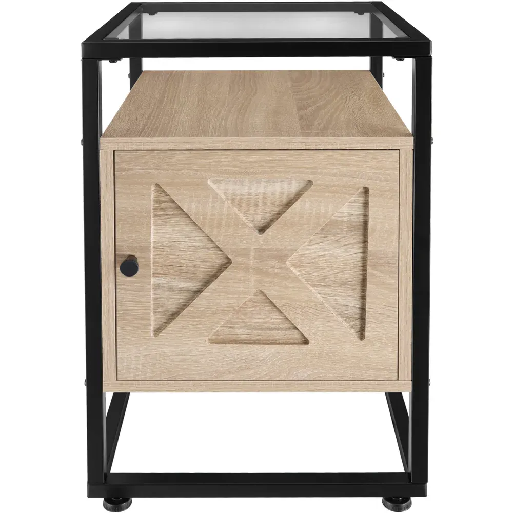 Kidderminster Bedside Table - Light Oak, Glass