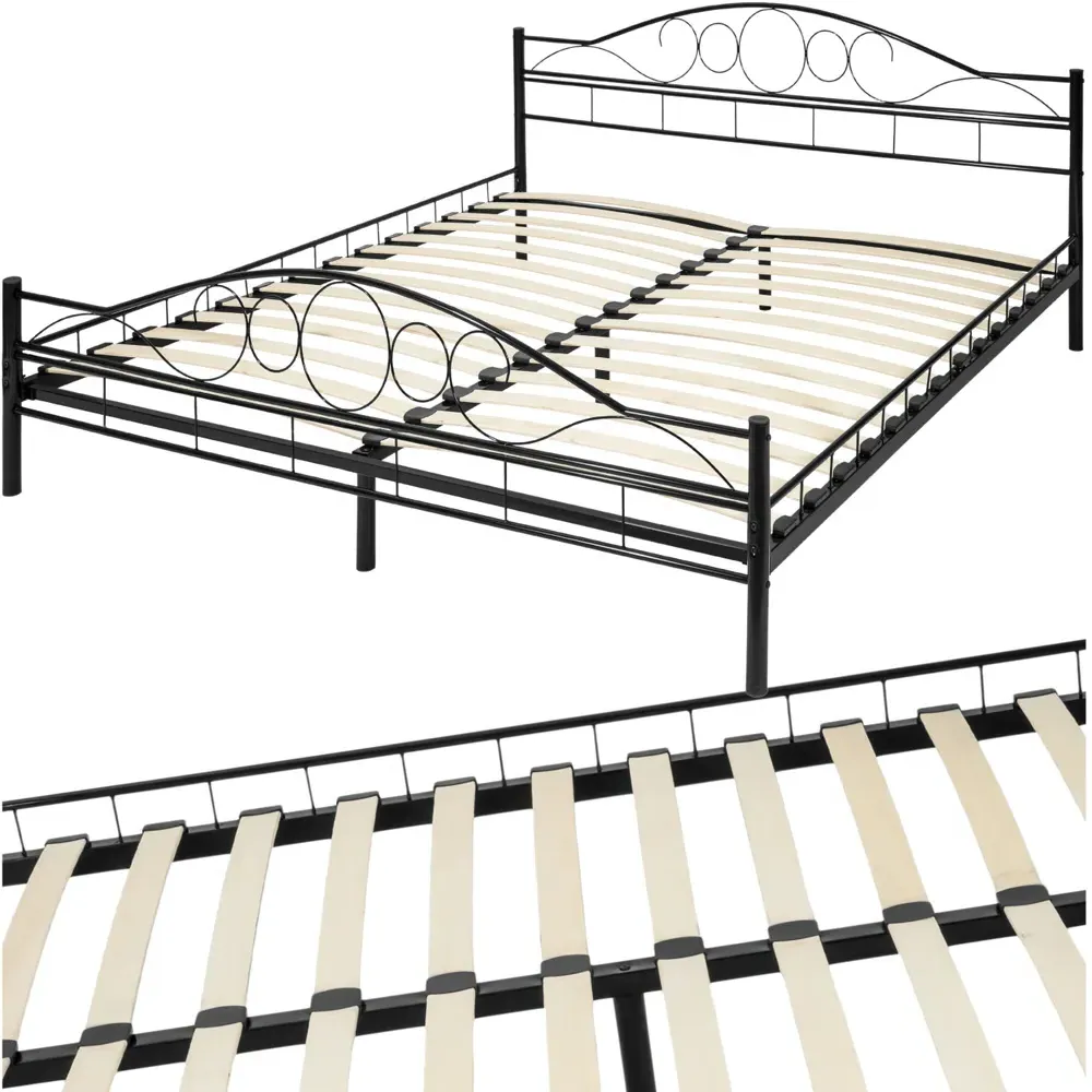 King Size Metal Bed Frame with Slatted Base - Black