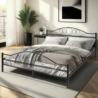 King Size Metal Bed Frame with Slatted Base - Black