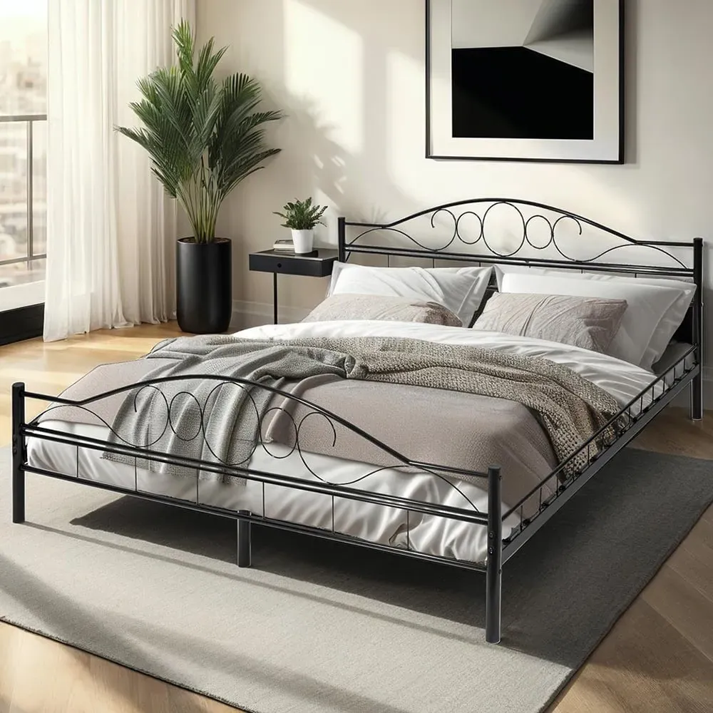 King Size Metal Bed Frame with Slatted Base - Black