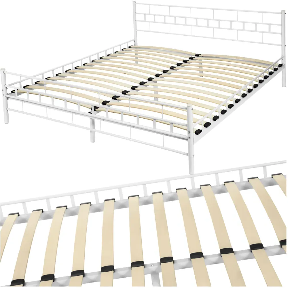 King Size Metal Bed Frame with Slatted Base - White