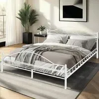 King Size Metal Bed Frame with Slatted Base - White