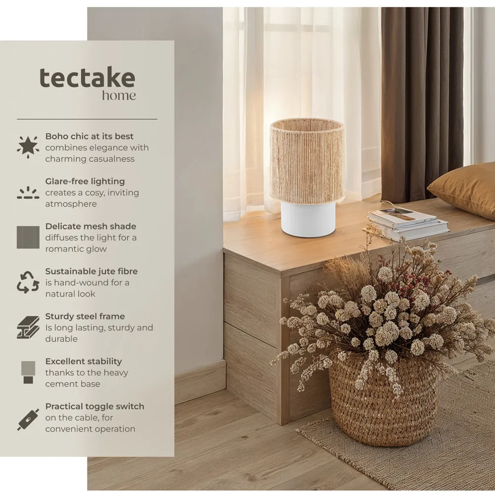 Klea Boho Table Lamp - Brown, Jute