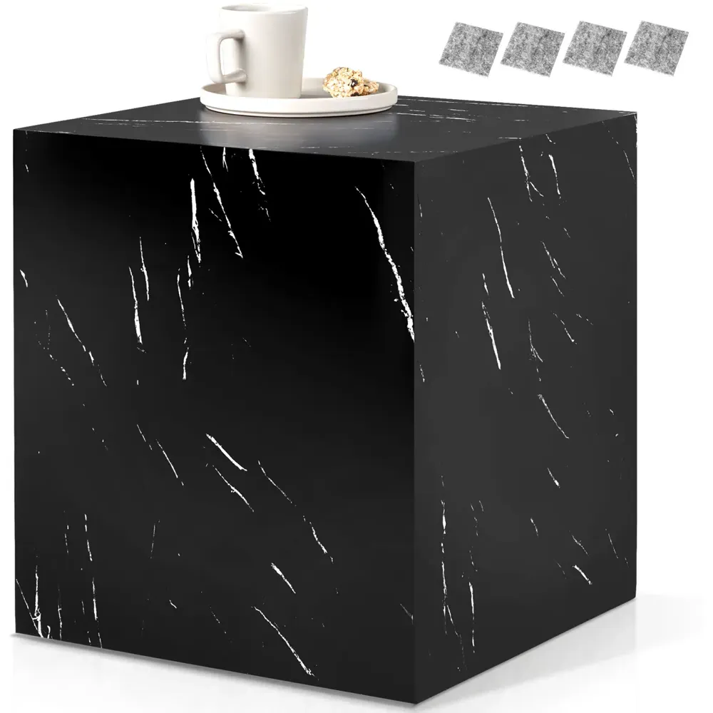 Lasley Cube Coffee Table with Storage - Black, Marble Look