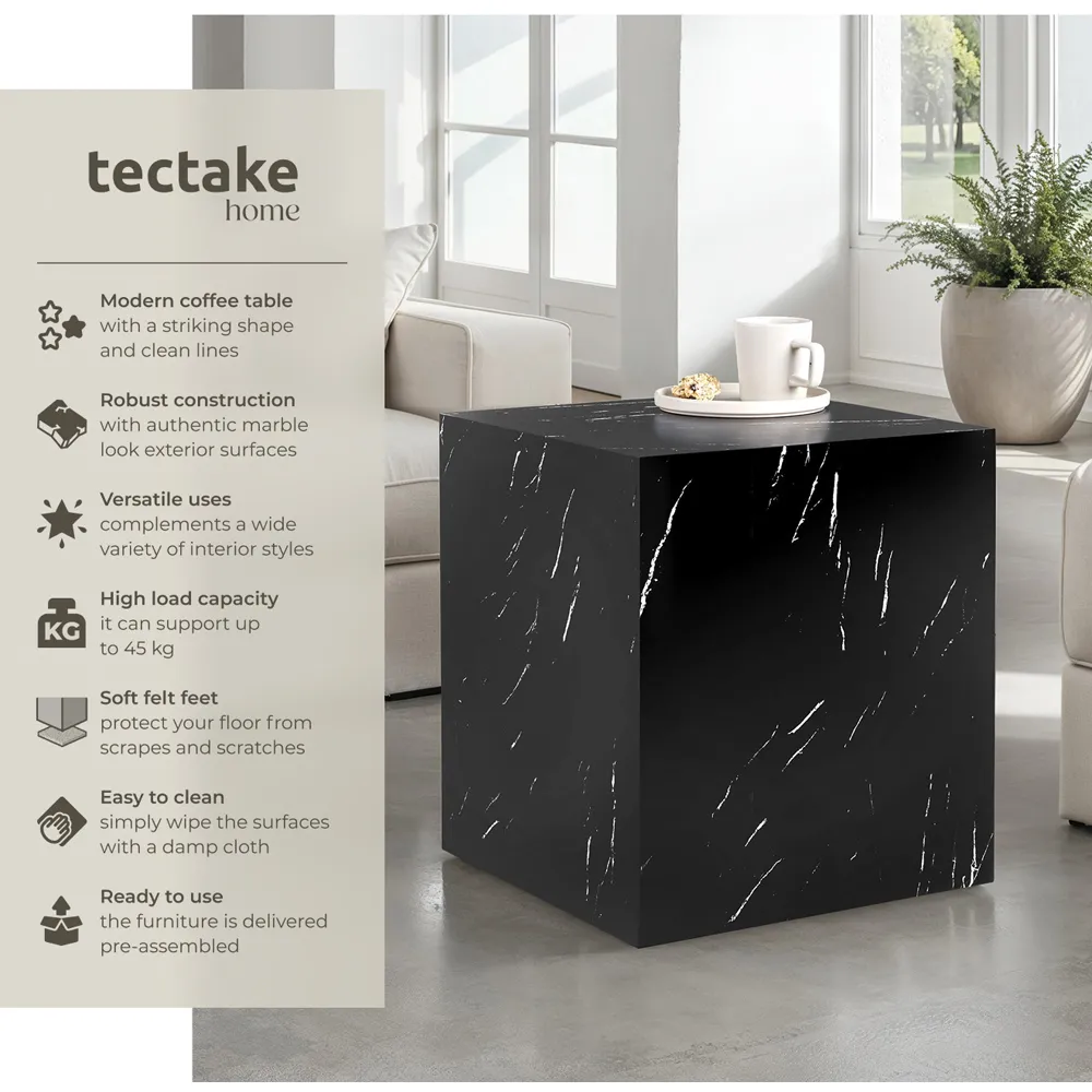 Lasley Cube Coffee Table with Storage - Black, Marble Look