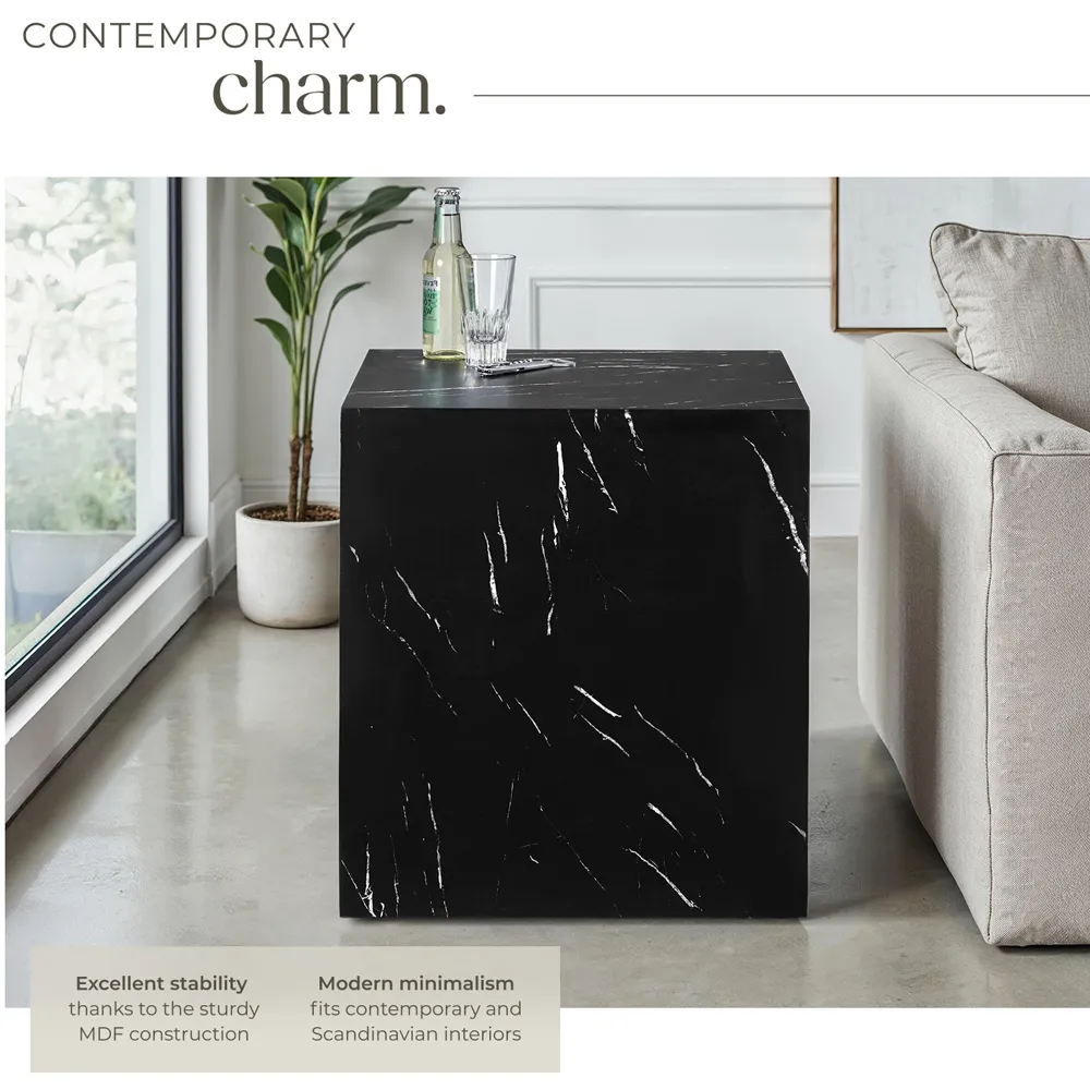 Lasley Cube Coffee Table with Storage - Black, Marble Look