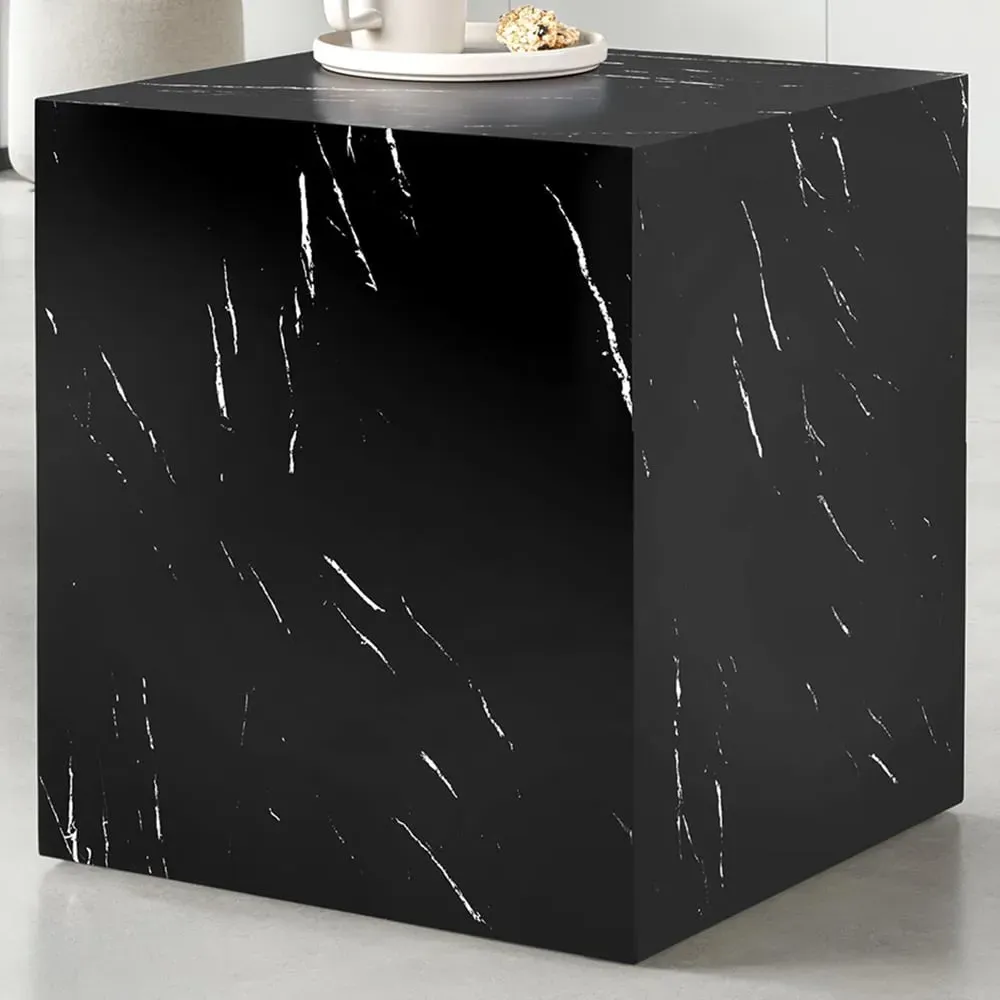 Lasley Cube Coffee Table with Storage - Black, Marble Look image