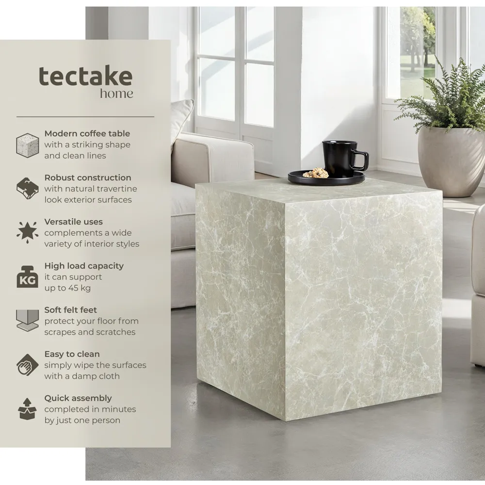 Lasley Cube Coffee Table with Storage - Grey, Travertine Look