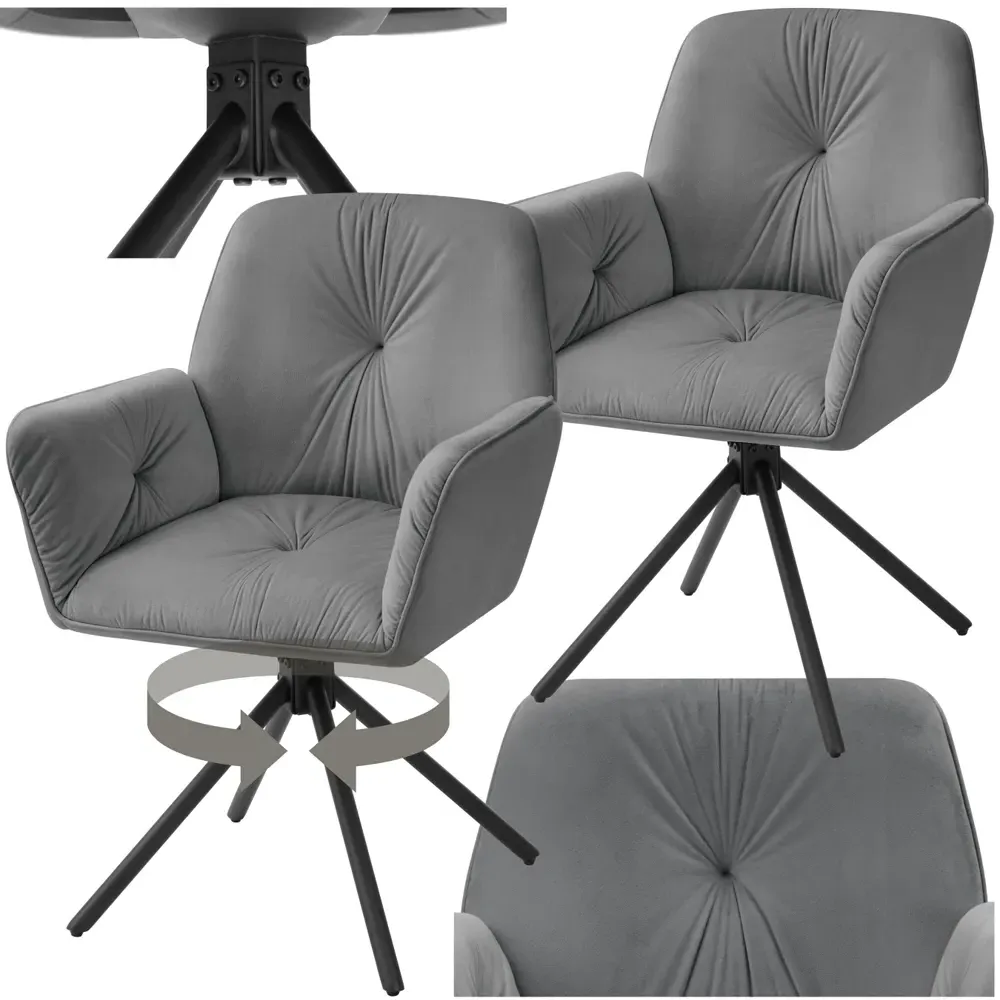 Lenia Set of 2 Swivel Chairs - Anthracite, Velvet Look