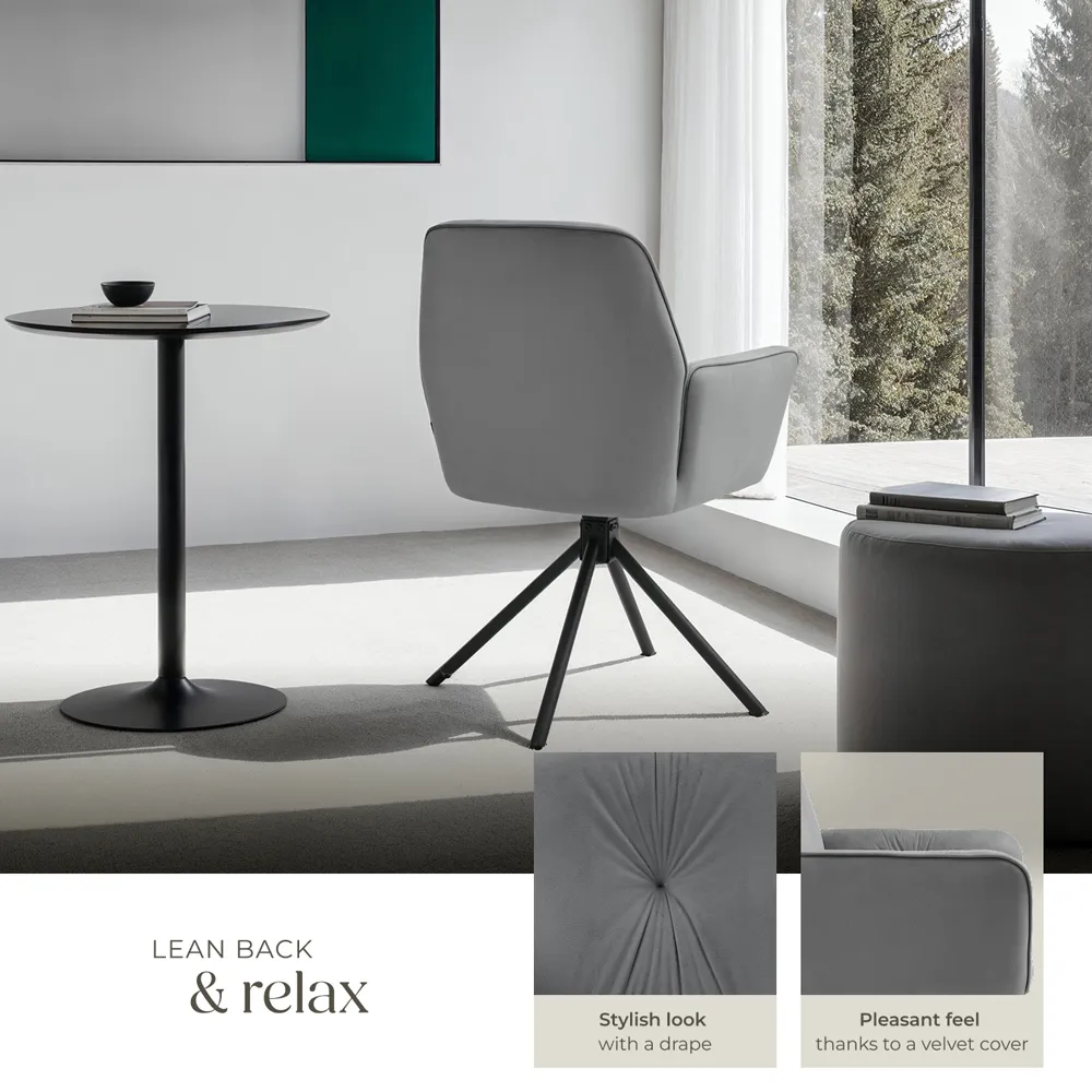 Lenia Set of 2 Swivel Chairs - Anthracite, Velvet Look