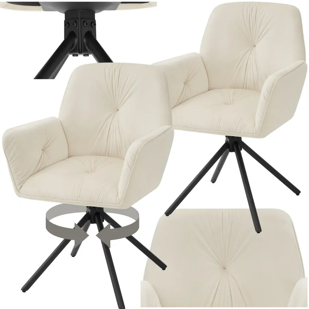 Lenia Set of 2 Swivel Chairs - Cream, Velvet