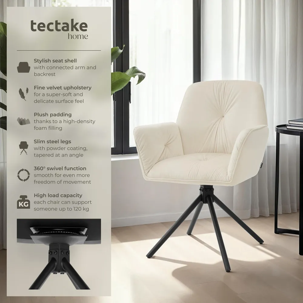 Lenia Set of 2 Swivel Chairs - Cream, Velvet